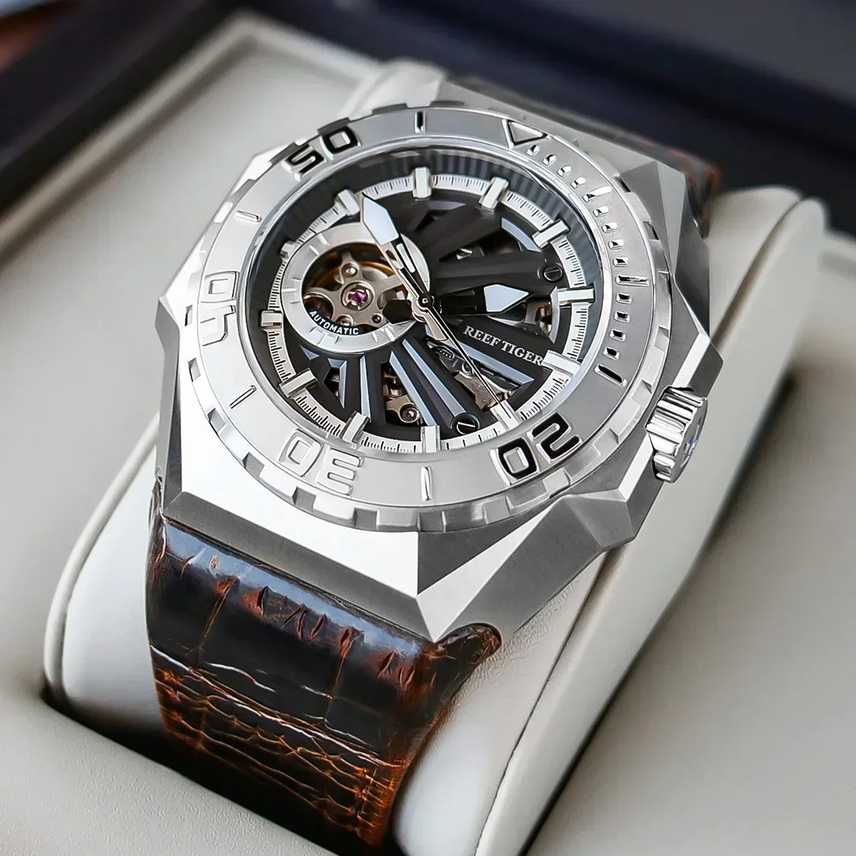 

Men Sports Watches Skeleton Steel Automatic Mechanical Military Watches Leather Strap Relogio Dropshipping