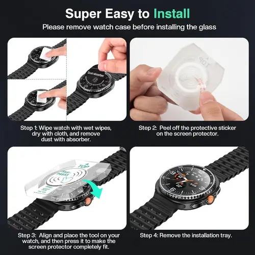 2PCS Tempered Glass For Samsung Galaxy Watch 8 Classic/8 40mm 44mmCover Anti-Scratch Screen Protector With Tool Easy Install Kit - Image 6