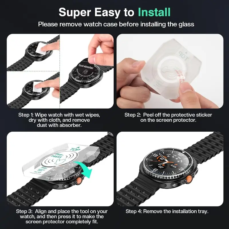 2PCS Tempered Glass For Samsung Galaxy Watch 8 Classic/8 40mm 44mmCover Anti-Scratch Screen Protector With Tool Easy Install Kit - Image 6