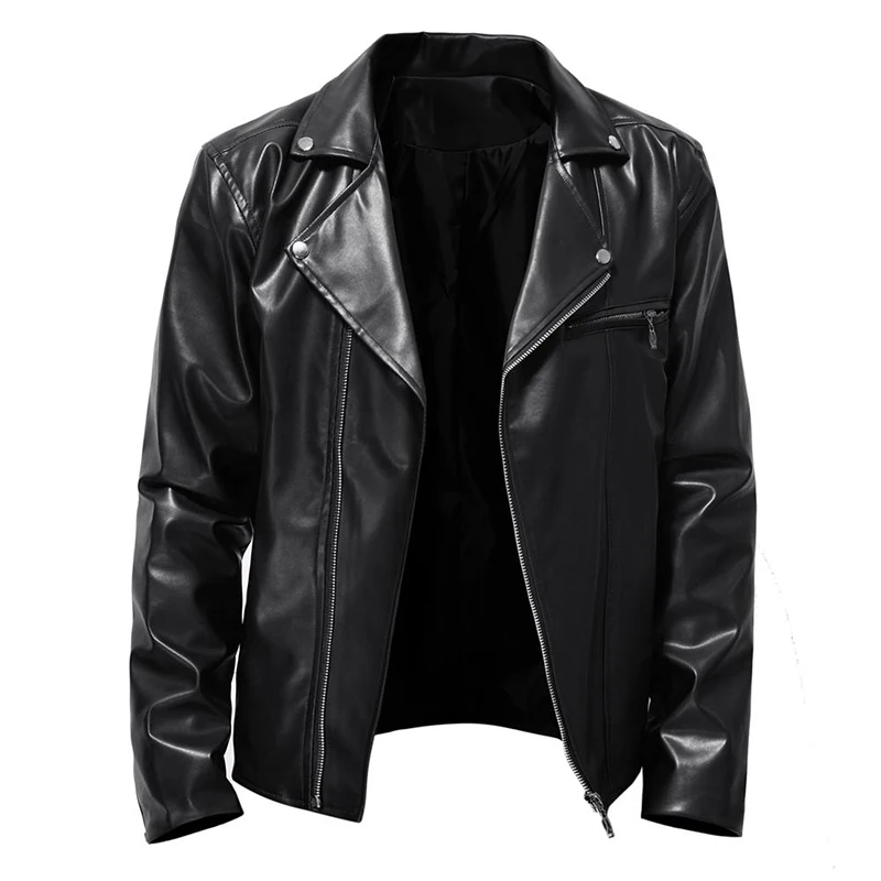 thumbnail image 1 of Otoño e Invierno nueva chaqueta de cuero para hombres moda hermosa solapa motocicleta chaqueta de cuero Rock Punk Tops, 1 of 4