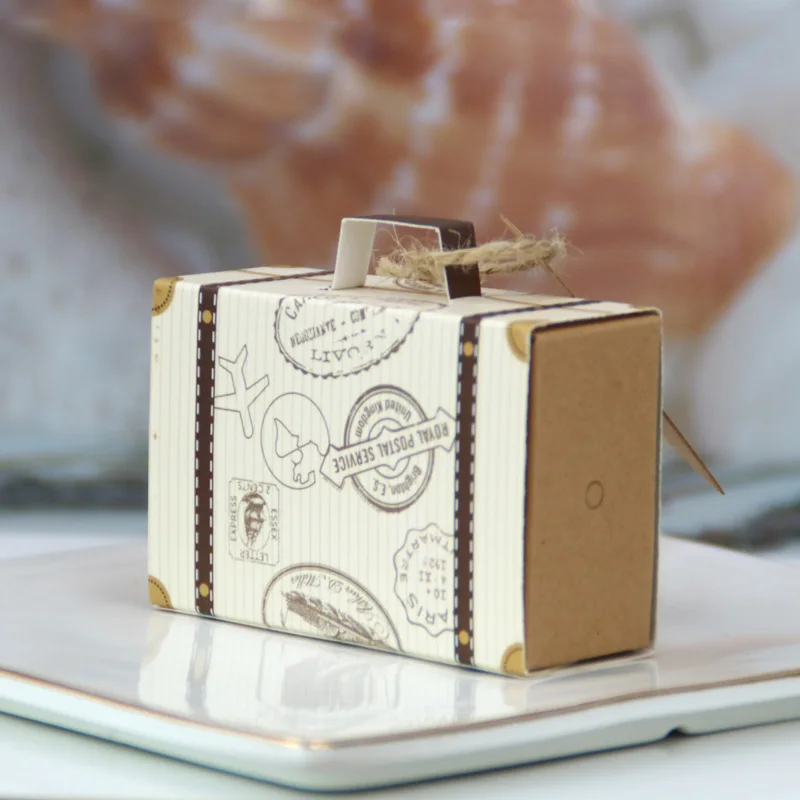 50 Mini Valises En Papier Kraft Pour Bonbons De Fête - Vintage, Avec étiquettes Et Ficelle - Idéal Pour Mariage, Baby Shower - 3