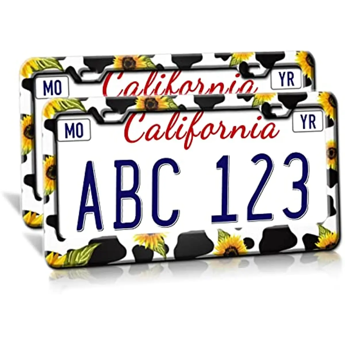 

Sunflowers with Cow Print License Plate Frames 2 Pack Custom License Plate Covers Holder Lighted Cute Metal Car Tag Frame