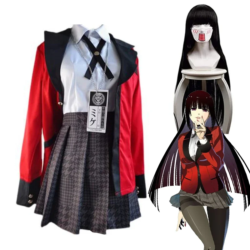 

Full Set Kakegurui Jabami Yumeko Costume Anime Compulsive Gambler Yomozuki Runa Cosplay Red Japan School Girls Uniform