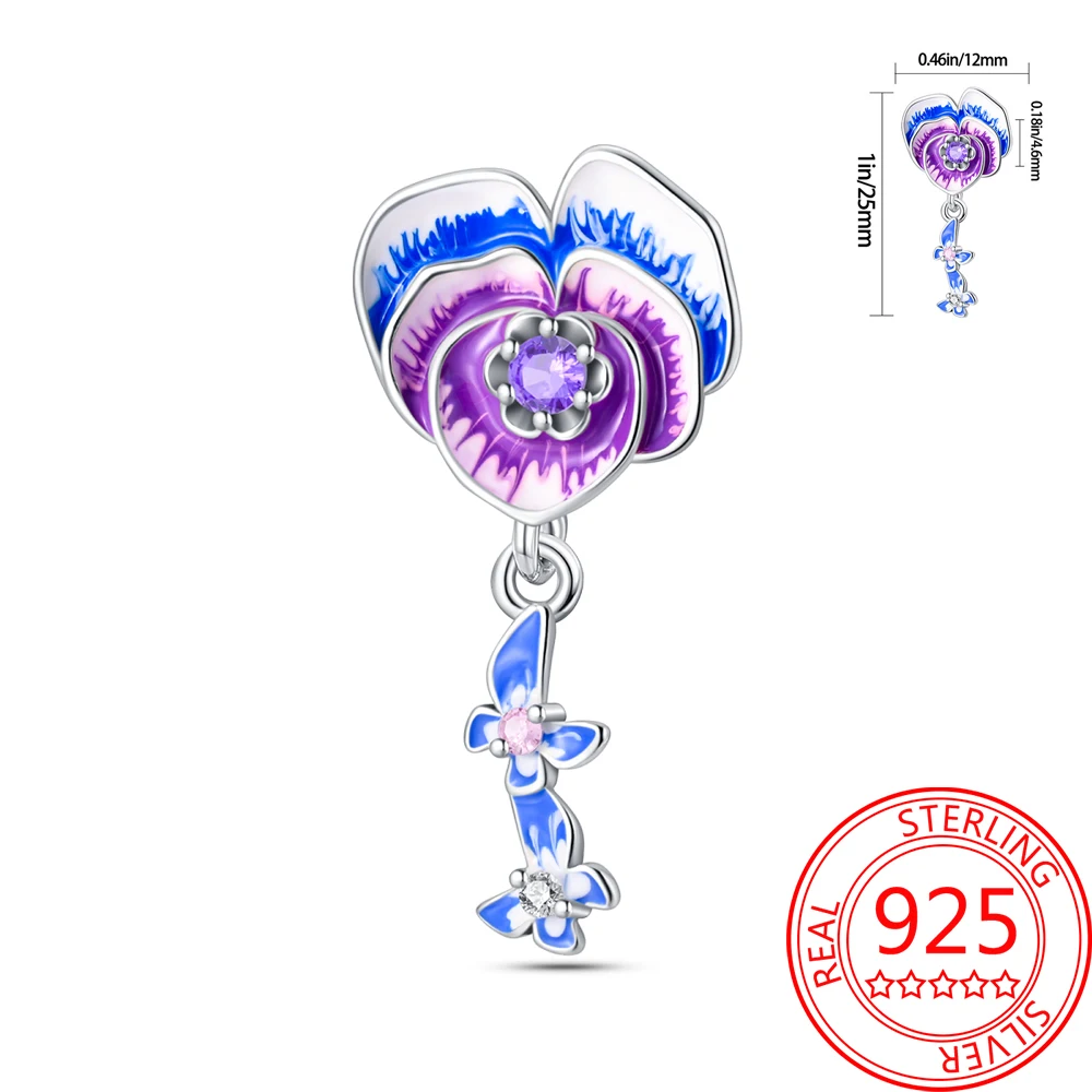 

Beautiful 925 Sterling Silver Purple Butterfly Orchid Beads Fit Pandora Bracelet Secure and Secure DIY Accessories