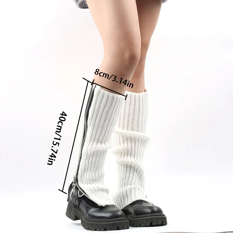 여성용 지퍼 레그 워머 로리타 긴 양말, 니트 따뜻한 발 커버, 발목 워머, 무릎 높이 양말, 가을 겨울 JK 부츠 커프, 1 쌍