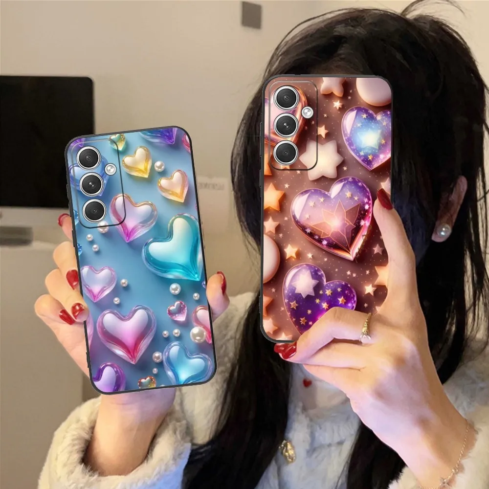 Heart Pretty Mobile Cell Phone Case For Samsung Galaxy S24 S23 S22 S21 S20 S10 S9 Plus Fe Ultra Lite Black Phone Cover Funda