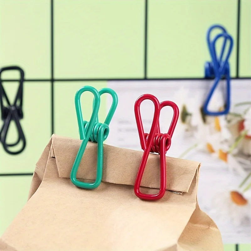 20Pcs 다목적 PVC 코팅 강철 클립 스낵 빵 주방 보관을위한 내구성있는 식품 가방 씰링 클립 무작위 색상