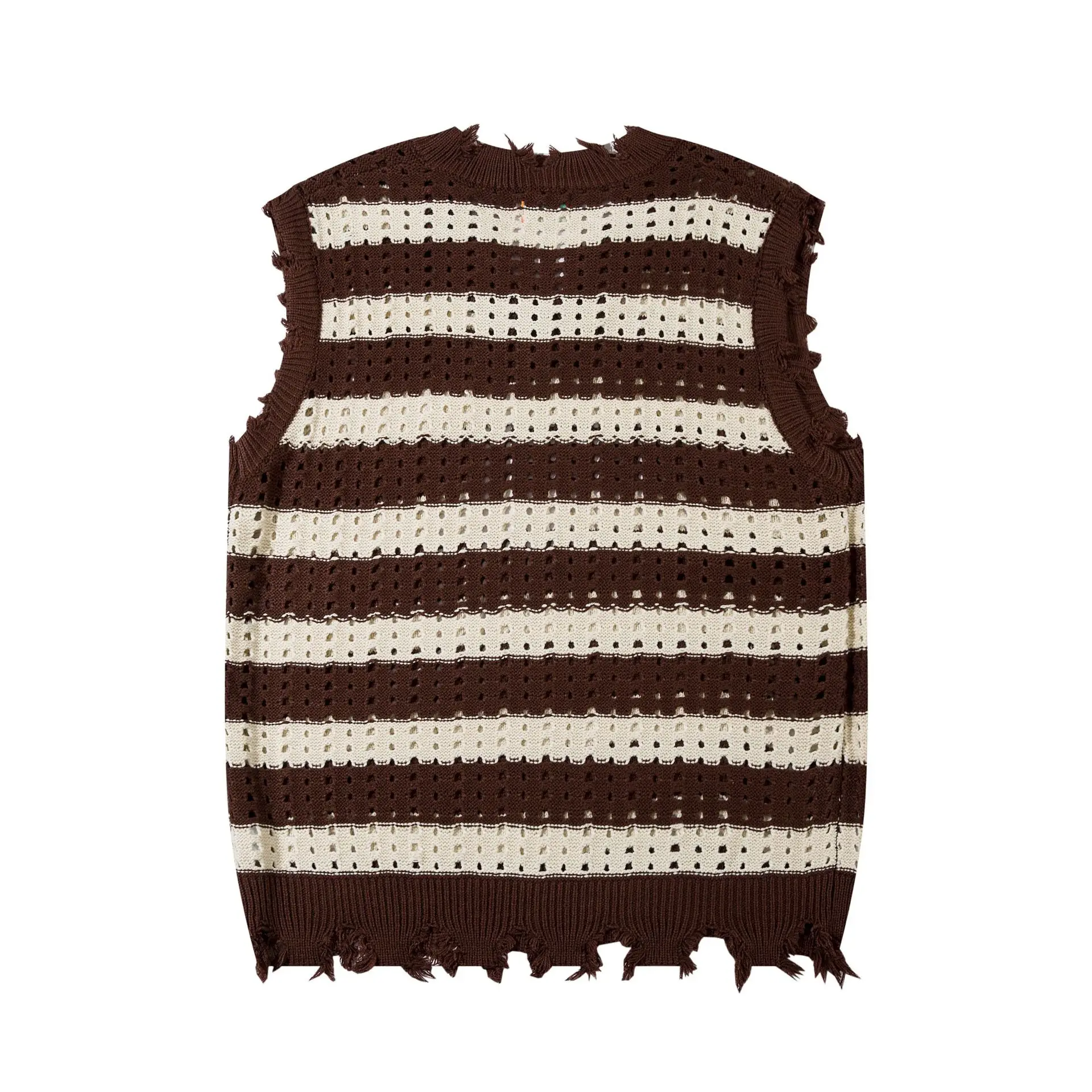 Description Picture 5 of itemMens Sleeveless Sweater Vest Women Striped Hollow Loose V-neck Sweaters Harajuku Casual Loose Knitted Pullove Spring Fall Jumper