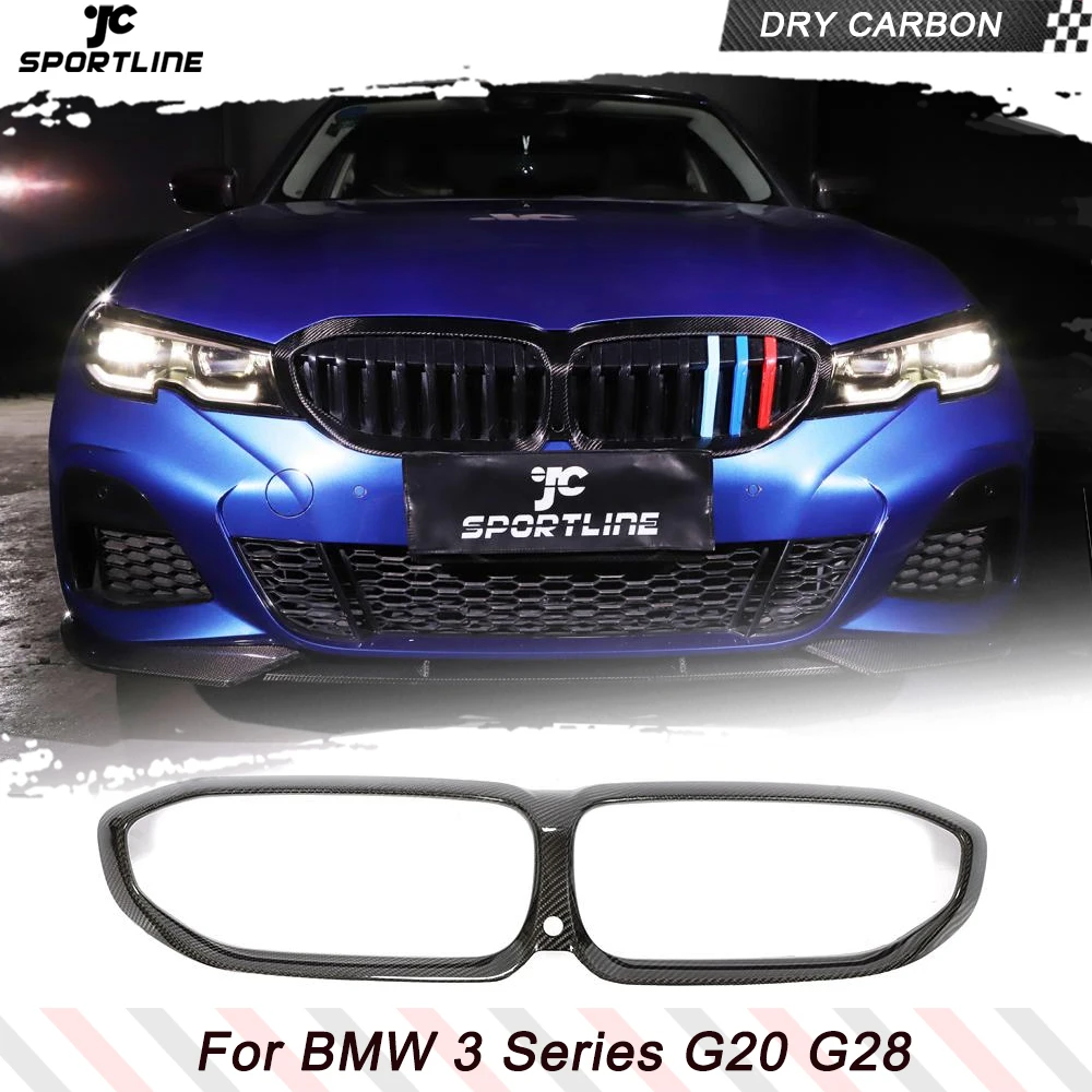 

Car Front Kidney Grille for BMW 3 Series G20 G28 M340i 2019 UP Dry Carbon Fiber Front Bumper Grille Grill Trim