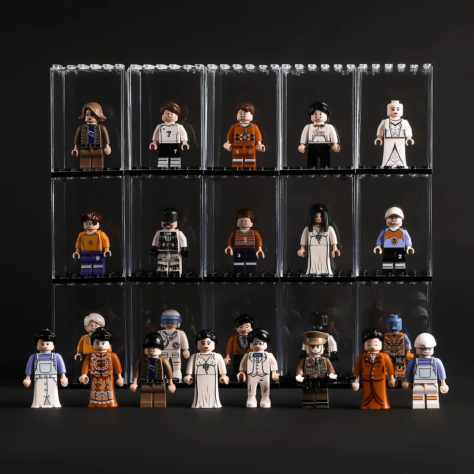 FINGERINSPIRE Vetrine per Minifigure in Plastica da 21x21x30.5 cm Scatola di Visualizzazione per Action Figure Trasparente Antipolvere con Base Nera Cabina di Visualizzazione per Modelli, Costruzioni
