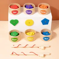Children's Wooden Magnetic Color Shape Classification Cup Geometric Cognition Fishing Game Early Education Educational Toys 2