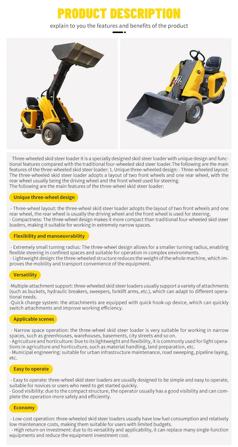 Mini-Schranklader 10 kW mit 400 kg 500 kg Kapazität, dreirädriger Radlader trifft auf Euro 5/EPA-Standards – Detail 3