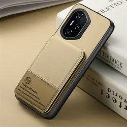 Luxury Leather RFID Card Case & Back Cover for Honor 300 (Khaki)