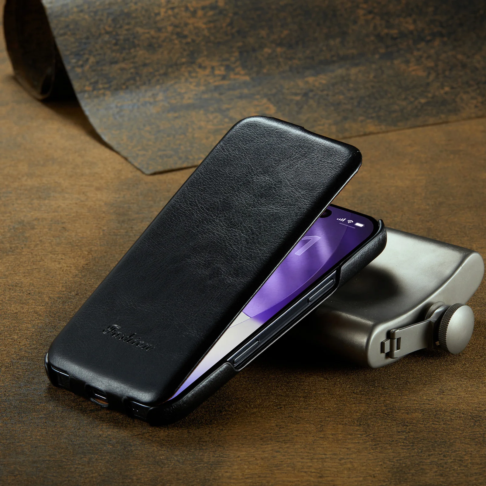 Retro Leather Vertical Flip Shockproof Hard Back Phone Case Cover