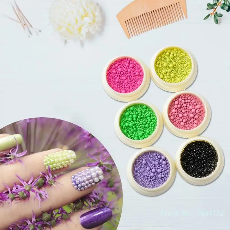 

6 Bottles Macaron Color 3D Nail Art Beads Nail Art Steel Balls Mini Metal Caviar Nails Beads Nail Balls for DIY Manicure Decor