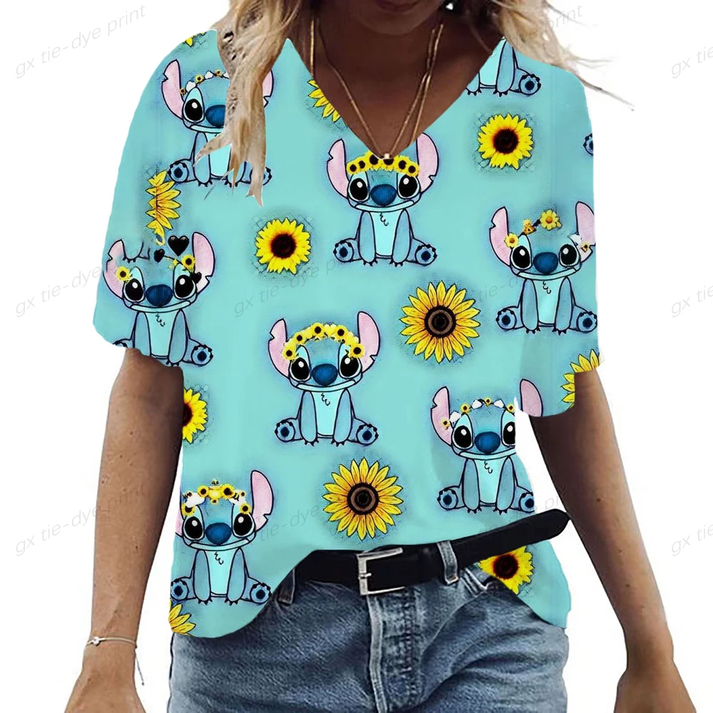 

Женская футболка с V-образным вырезом, принтом и принтом