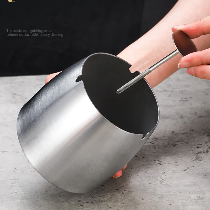 Thickened Stainless Steel Desktop Ashtray With Lid Smokeless Heightened Windproof Ashtray For Office Home Decor