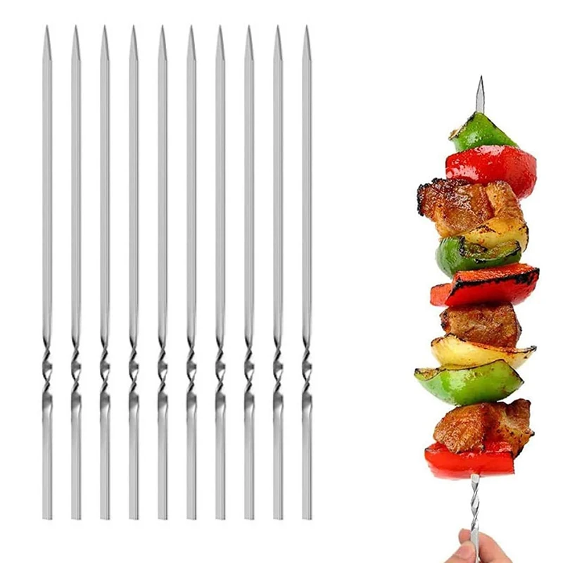 스테인레스 스틸 바베큐 꼬치 세트, 재사용 가능한 바베큐 케밥 스틱, 평평한 금속, 고기 그릴 꼬치 세트, 10 개  Best Top5