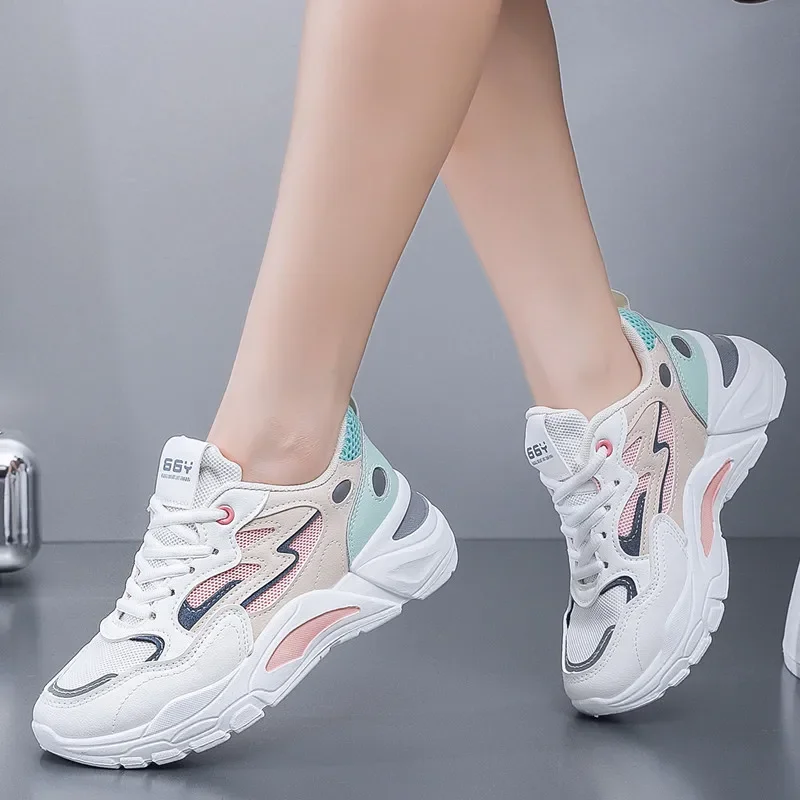 Tennis Shoes Women Fashion Breathable Mesh Shoes Lace-up Thick Sole Platform Sneakers Woman Casual Sneaker Zapatos Mujer