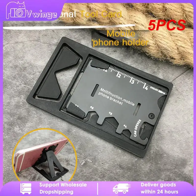 

5PCS 10 In 1 Mobile Phone Holder Multifunctional Outdoors Camping Edc Tool Stainless Steel Multi-function Tool Card