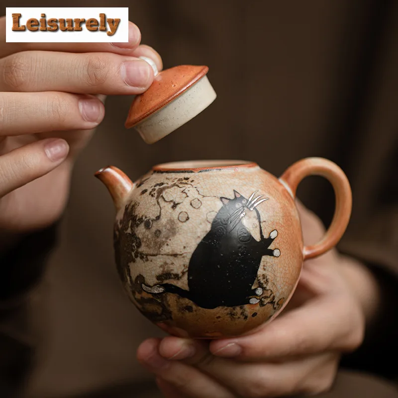 100ml Hand Painted Cat Teapot Retrogilded Silver Filter Pomegranate Pot Tea Maker Kettle Kung Fu Tea Cafes Supplies Ornaments