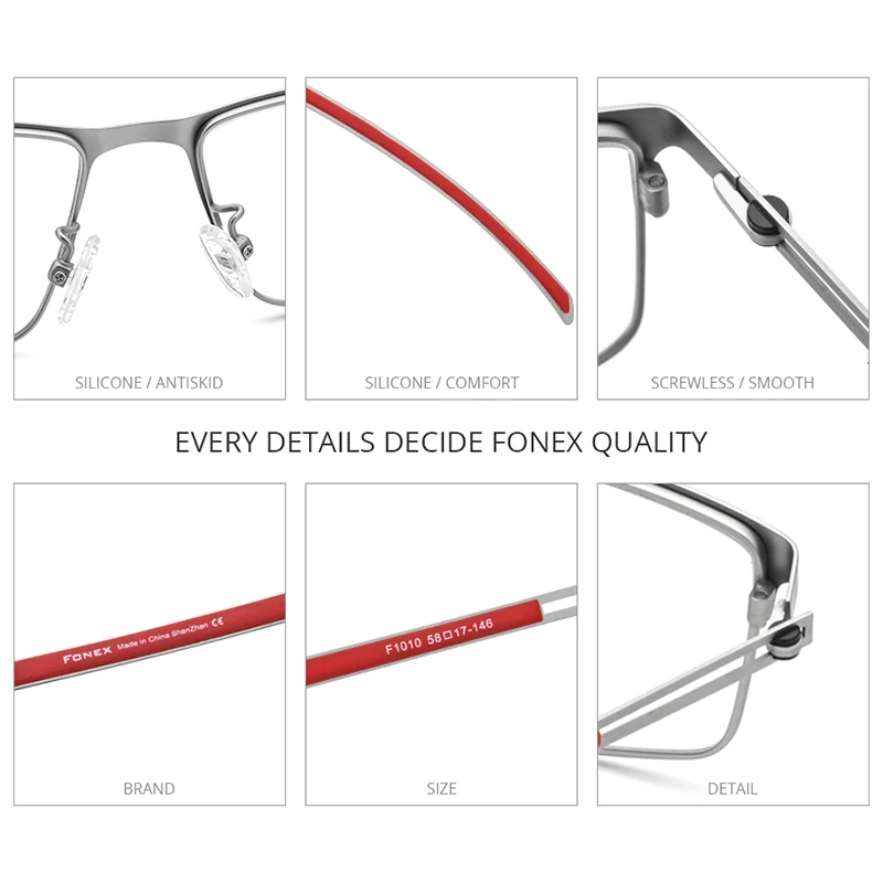 Eyeglasses frames Eyeglass frames Square eyeglasses FONEX Titanium Alloy Glasses Frame Men Square Eyeglasses Frames Korean Screwless Eyewear F1010