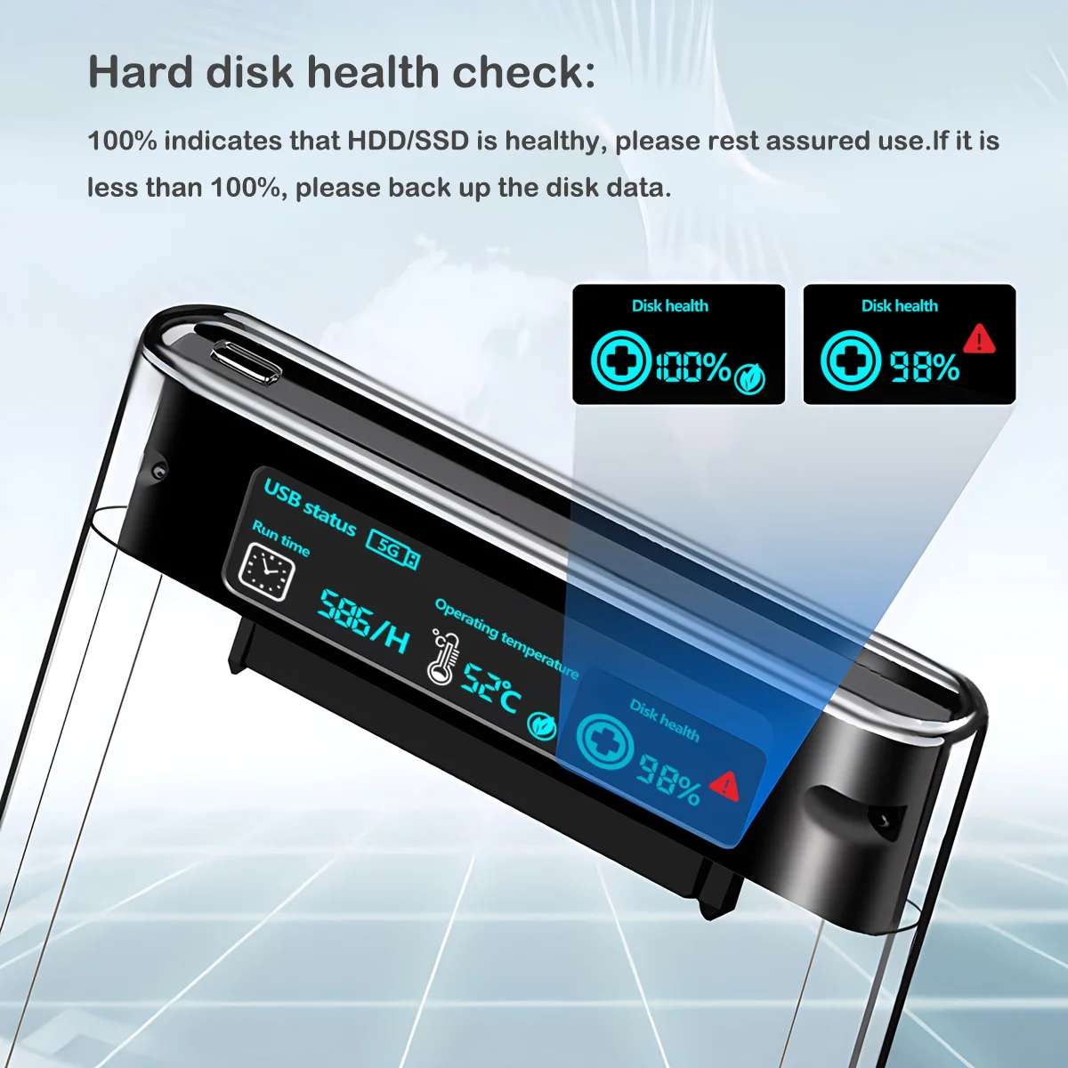 Transparent USB 3.2 External HDD/SSD Enclosure - 2.5 Inch High-Speed Storage Case