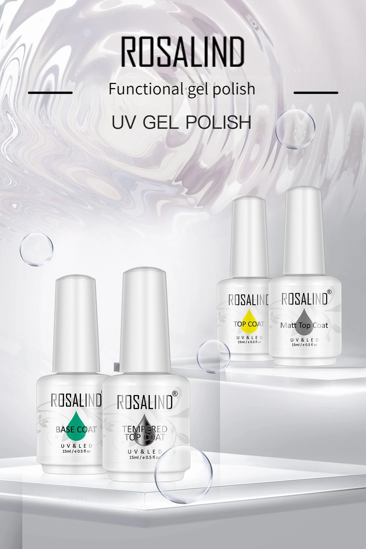 Rosalind 15ml Functional Gel Transfer Nail Foil Sticker Adhesive Glue Transfer Gel Topcoat Base Coat Primer Diamond Topcoat