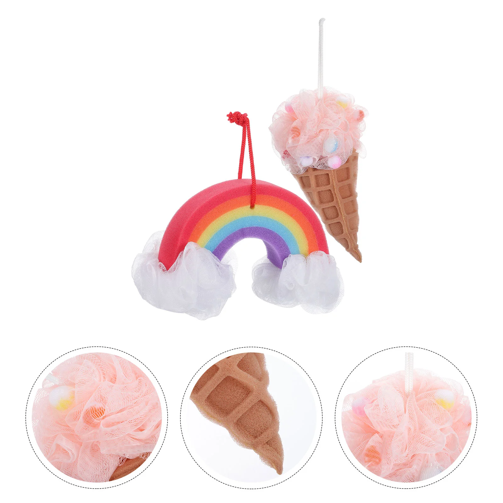 

2 Pcs Rainbow Bath Flower Exfoliating Loofah Back Scrubber Reusable Body Wash Shower Sponge