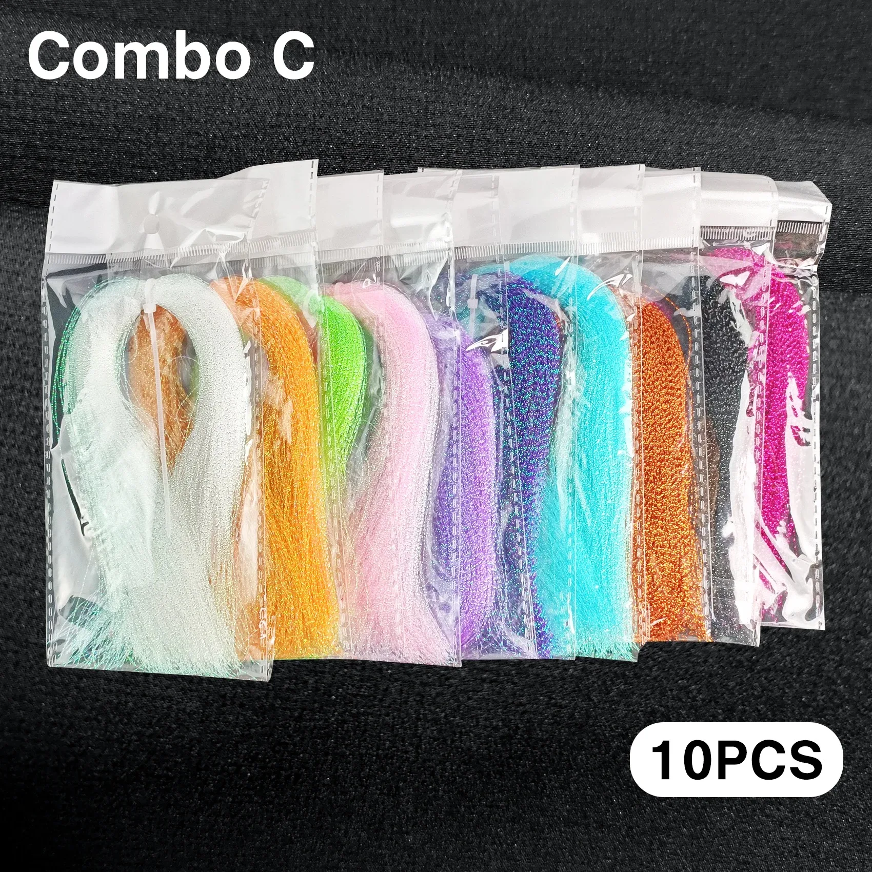 10 Stück PET Crystal Flash Fliegenbindeschnurmaterial für die Herstellung von Streamer Nymph Lure – Detail 8