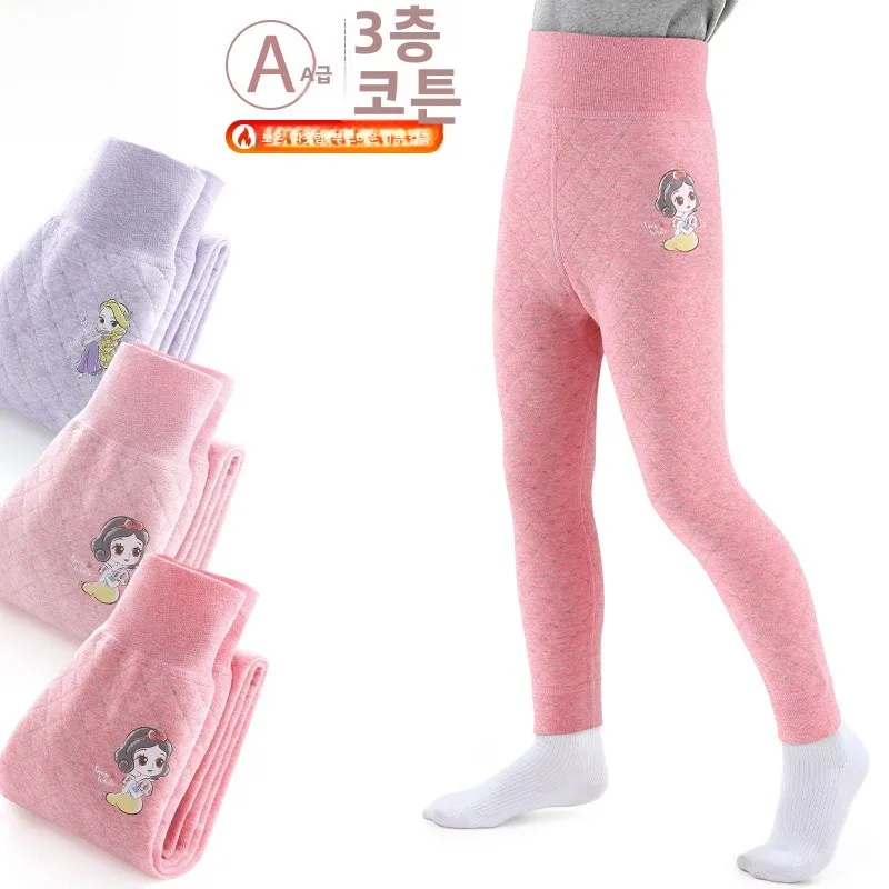 디즈니 어린이용 보온 면바지 두꺼운 순면 여아용 따뜻한 바지 모직 바지 실내복 면바지
