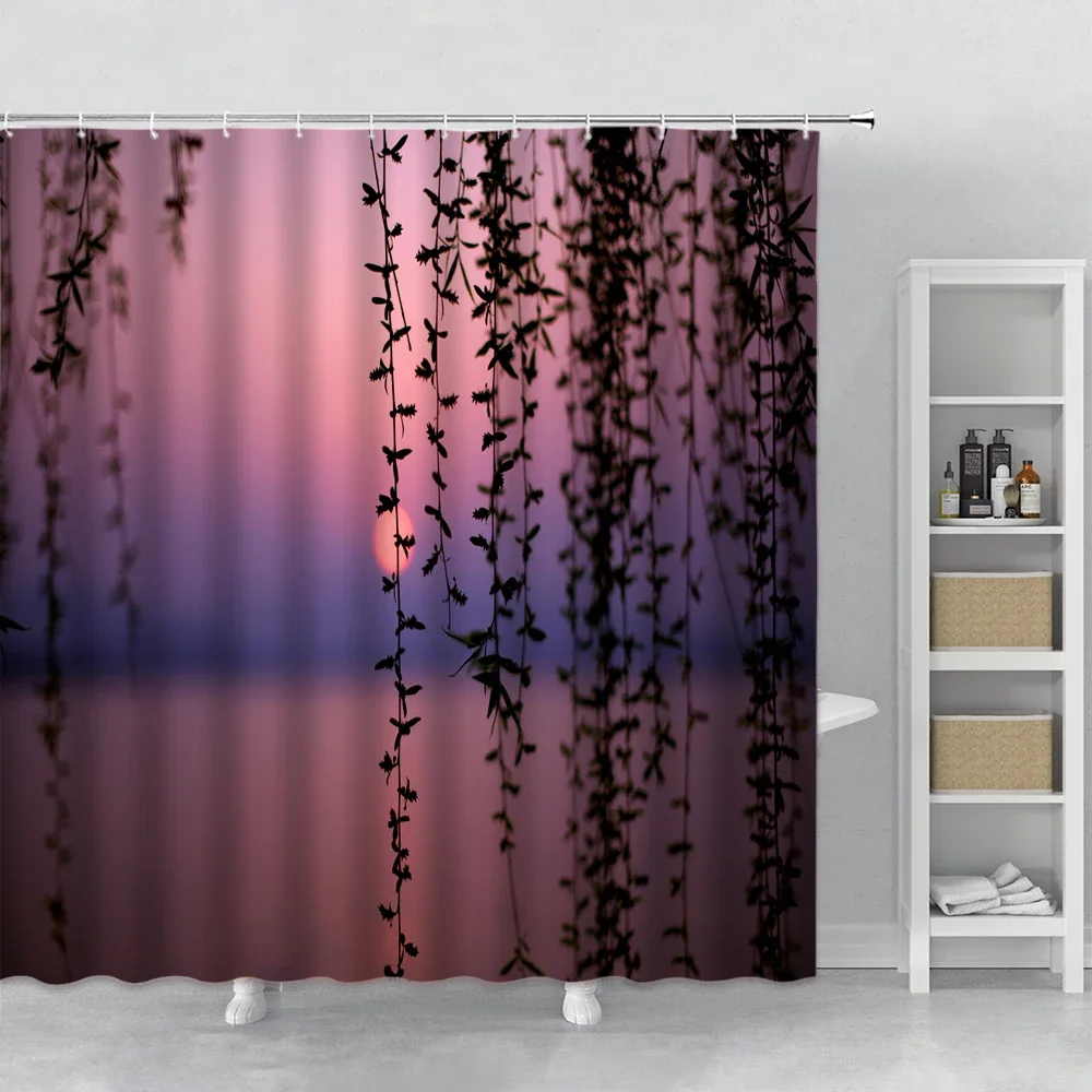 

Занавеска для душа из полиэстера, весенний комплект из заката, плача, ивы, ландшафта, украшения для дома и ванной комнаты, натуральный пейзаж