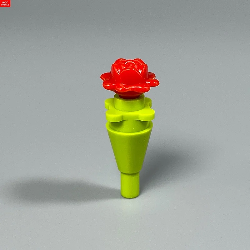 MOC 브릭스 손에 장미를 들고 있는 4cm 피규어 빨강 노랑 분홍색 장미 꽃 단일 꽃 블록 액세서리 어린이 장난감