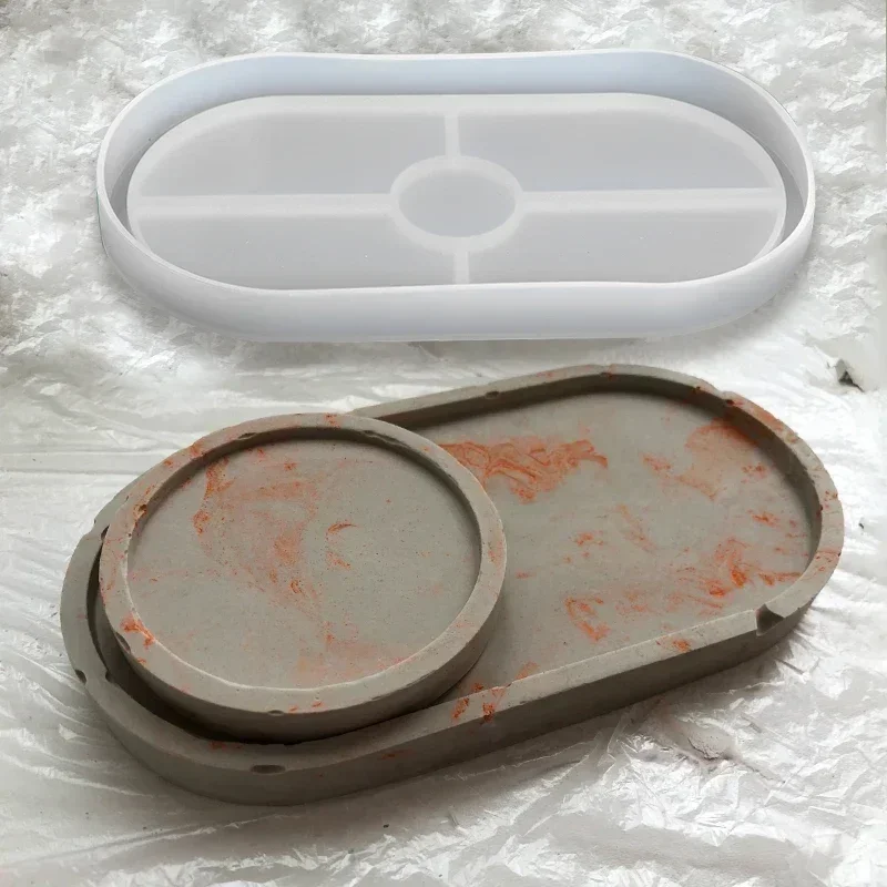 Oval Tray Tools Cement Silicone Mold DIY Flower Pot Concrete Plaster Mold Ashtray Coasters Home Decoration Crafts Pottery Arts