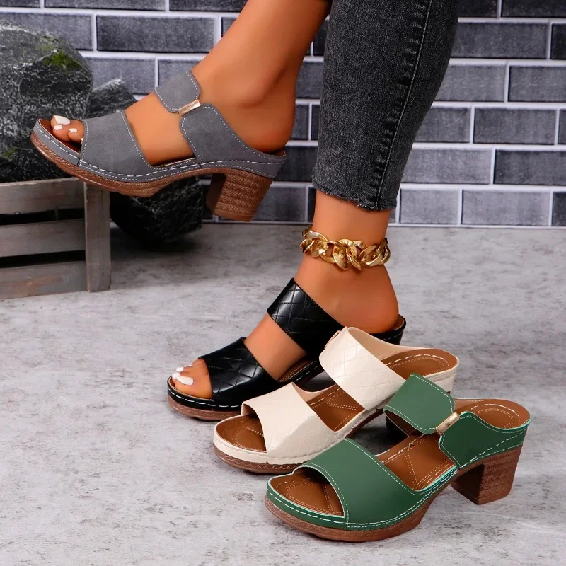 Women Summer Lightweight Hollow Sandals High Heels New Dress Chunky Open Toe Slippers Female 2024 Casual Slingback Slides Shoes 6