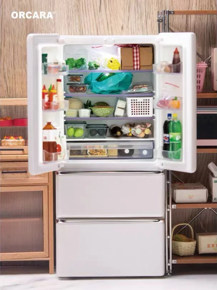 Miniature Refrigerator Bjd Doll House Mini Fridge Model 1:6 Mini Food Play Kitchen Can Bright Refrigerator Furniture Decoration