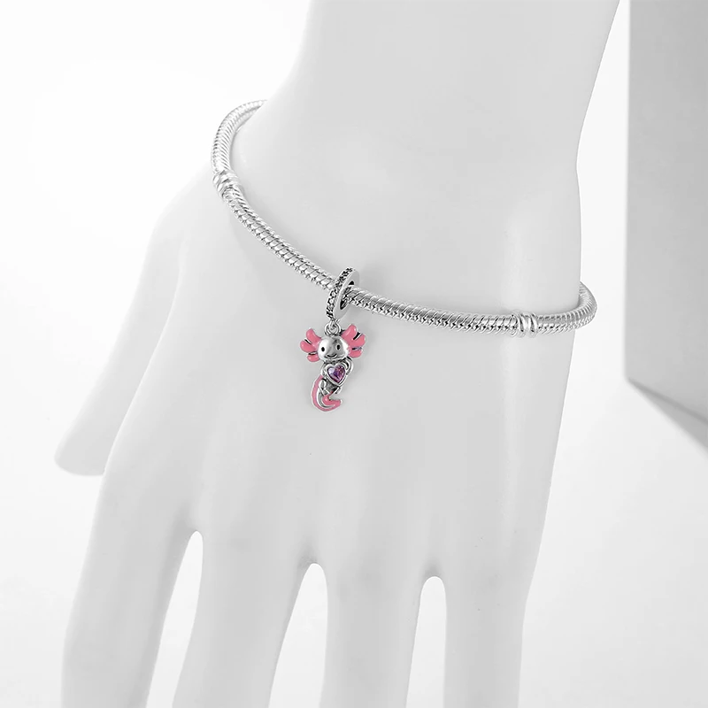 FC Jewelry Fit Original Charm Bracelet 925 Silver Animal Mexico Axolotl Hold Heart For Making Women Daughter Teens Berloque DIY 3
