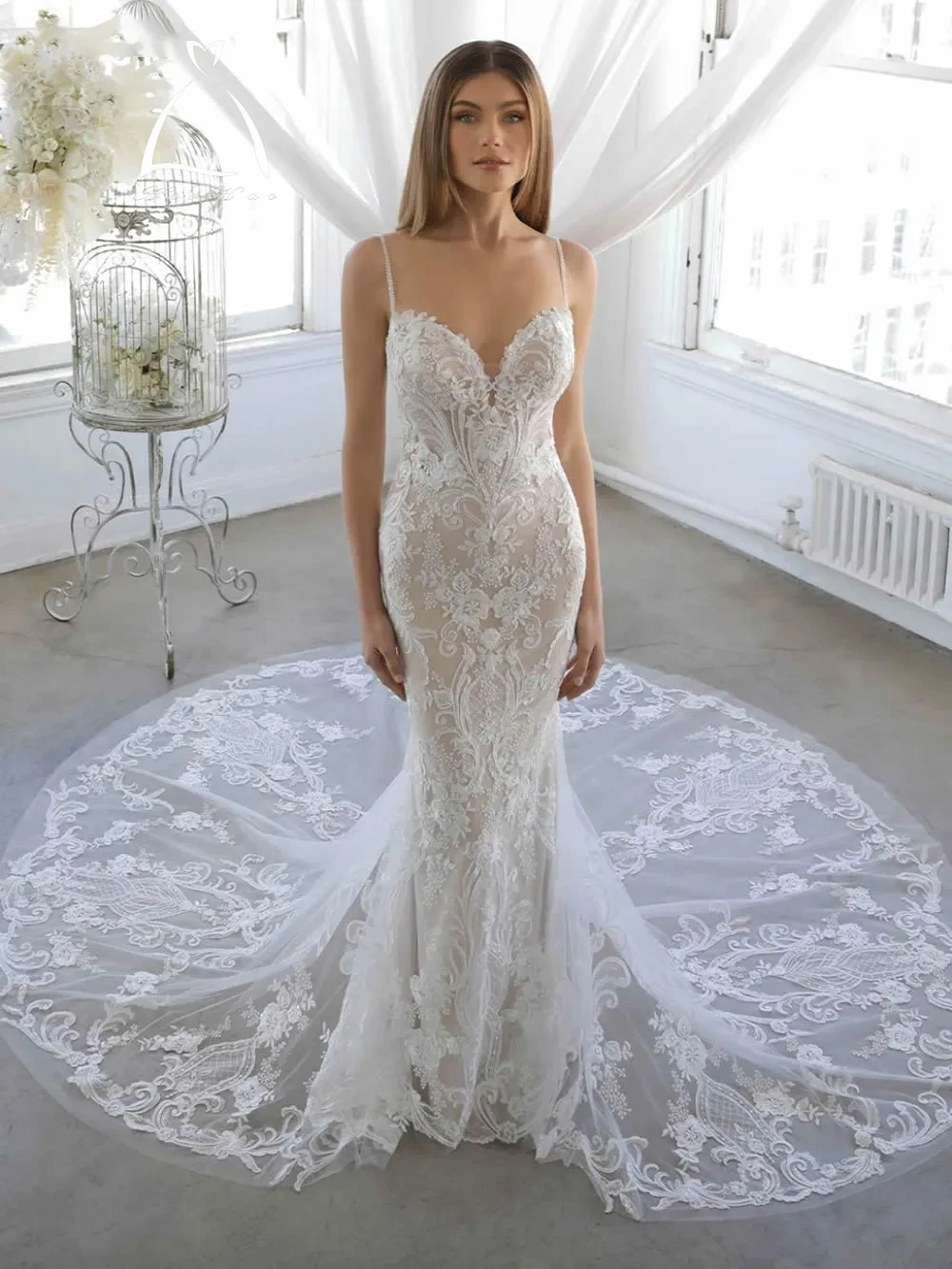 

Haohao 2024 Newest Wedding Dress Mermaid Lace For Women Sweetheart Neckline Sleeveless Custom Made Plus Sizes Vestidos De Novia