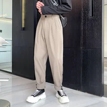 

Khaki Black Casual Pants Men Fashion Society Mens Dress Pants Korean Loose Harem Pants Mens Trousers Straight Suit Pants M-XL
