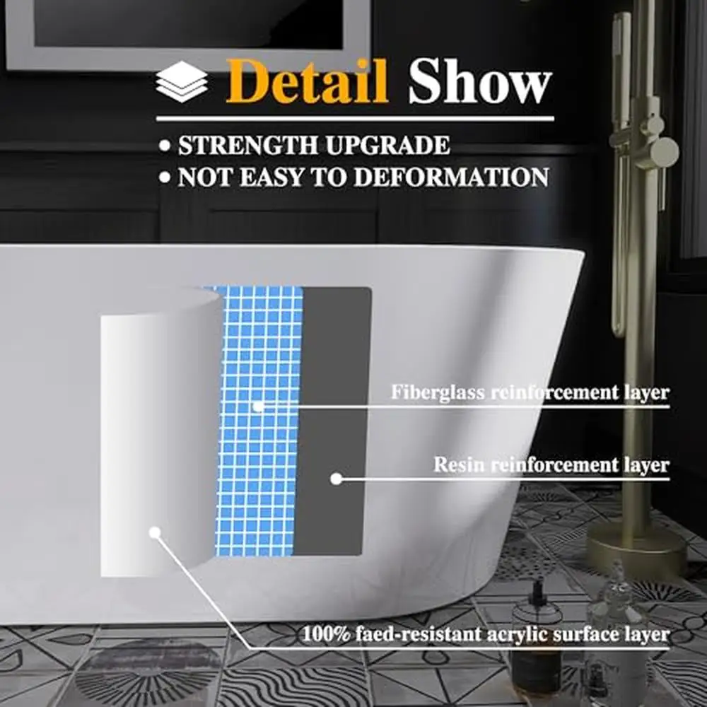 61" White Acrylic Freestanding Tub cUPC Certified Integrated Overflow and Drain Ergonomic Design High Load Capacity Easy 5