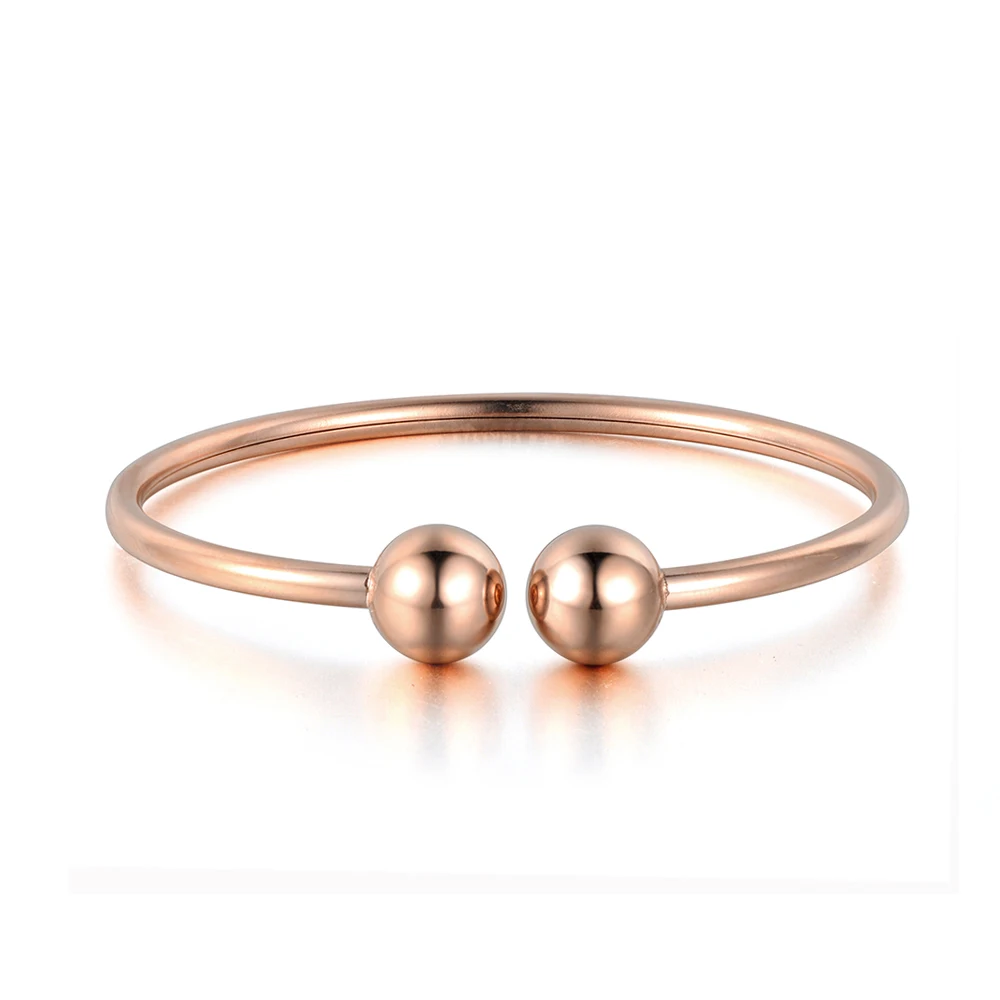 Stainless Steel Double Ball Open Cuff Bangles For Women Trendy Rose Gold Plated Party Jewelry B18027 4