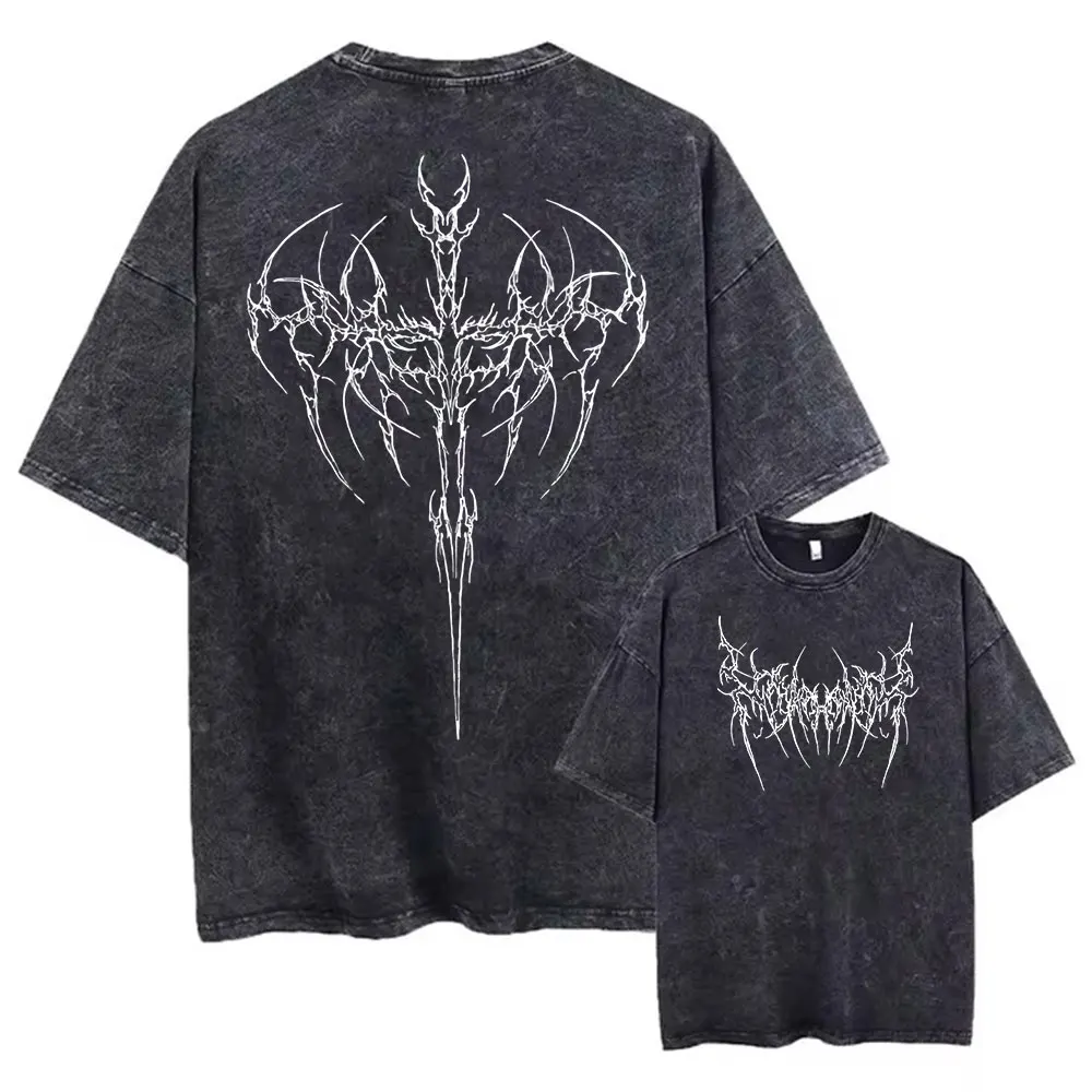Herren Vintage Baumwoll-T-Shirts Harajuku Gothic Streetwear Weiche Y2k Acid Washed T-Shirts Mädchen Lose Mode Bedruckte Oberteile Unisex
