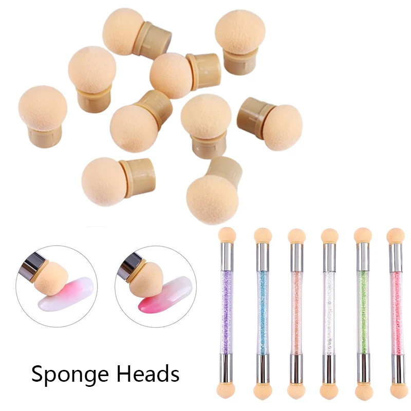 Nail Art Tools Round Sharp Head Sponge Heads Replacement Nail Art Gel Polish Color Gradient Brush Glitter Powder Dotting Manicure Tools