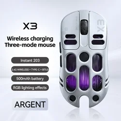 Triple - Mode Wired & Wireless Gaming Mouse with Charging and RGB Lighting (Silver)