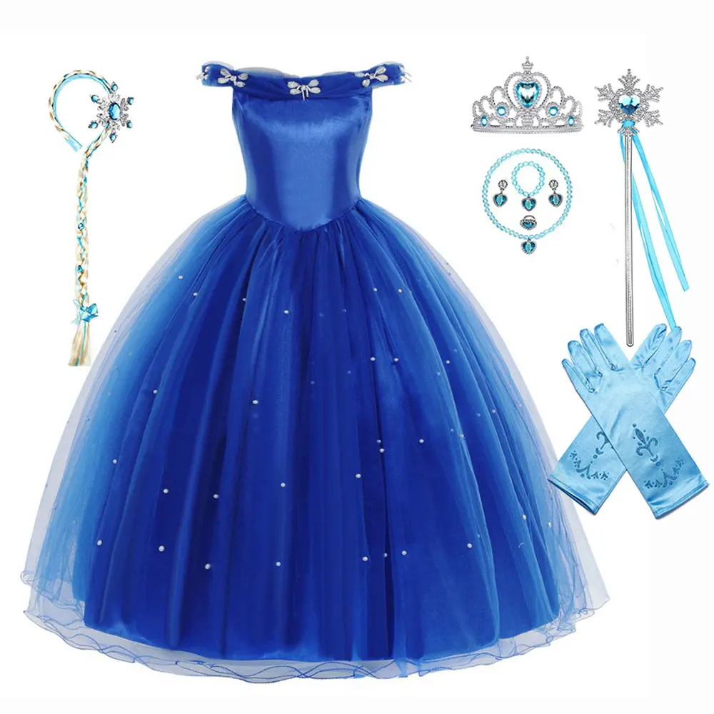 Halloweem Costume for girl Princess Cinderella Butterfly Dress Up Tiara ,Wand Gloves, Cape, Necklace Earrings Birthday Gift Set