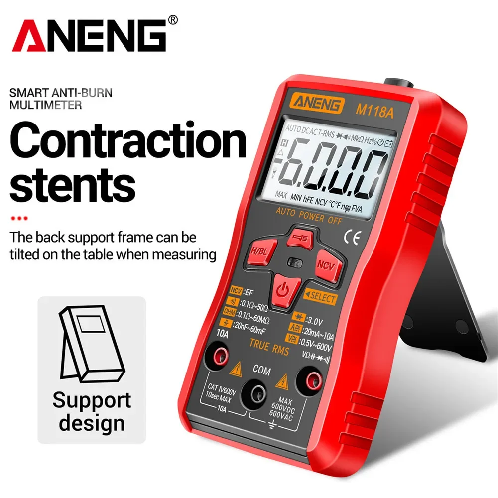 Digital Mini Multimeter Tester 6000counts Auto True Rms Tranistor Meter with NCV Data Hold Flashlight ANENG M118A digital multimeter multimeter tester
