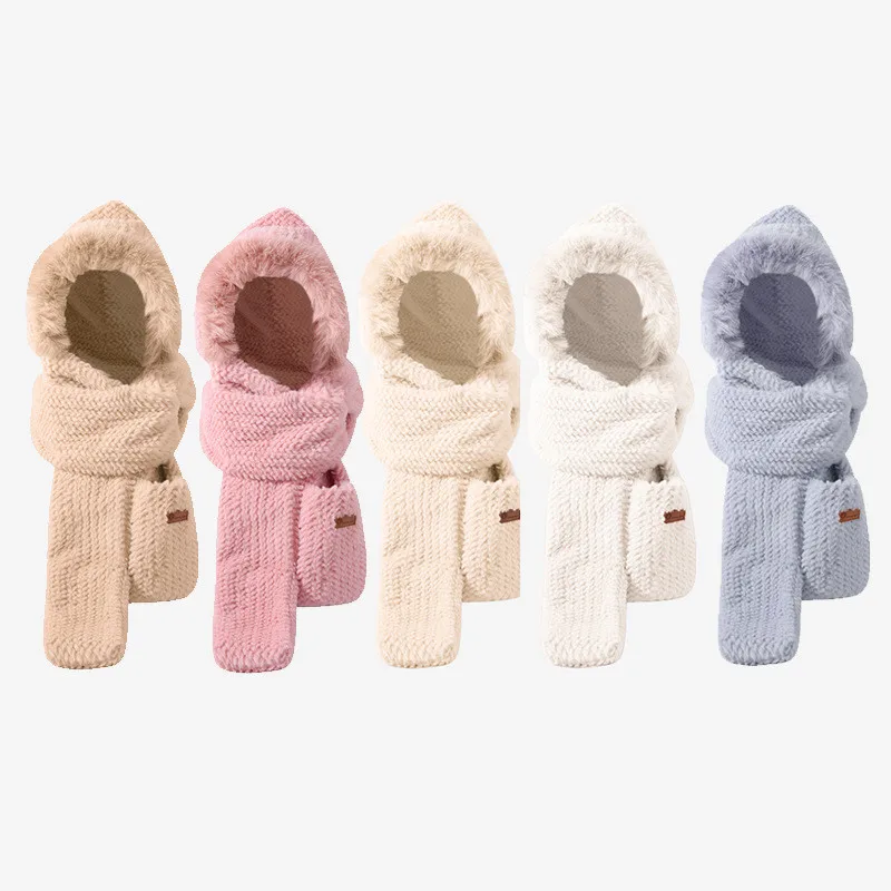 new-women-bear-ear-winter-hat-thicken-plush-warm-windproof-cute-hooded-scarf-thick-warm-soft-ear-balaclava