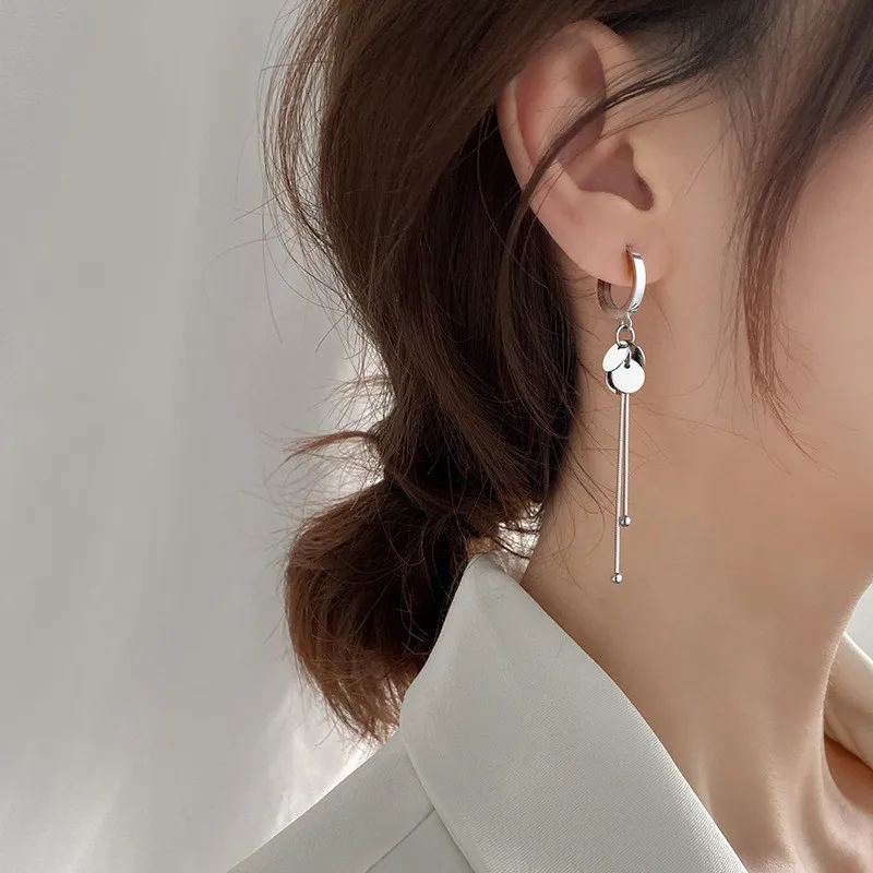 Korean Long Chain Earrings For Women Silver Colour Long