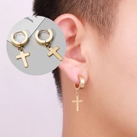 1Pair Punk Stainless Steel Cross Pendant Hoop Earrings For Men Women Not Fade Ear Rings Hip Hop Male Jewelry 2