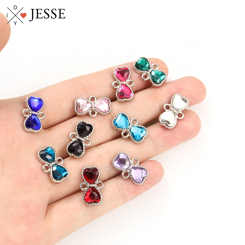 

New 10pcs Rhinestone Bowknot Charm Connectors Gold/Silver Color Crystal Bow Pendents Jewelry Making Bracelets Crafts Accessories